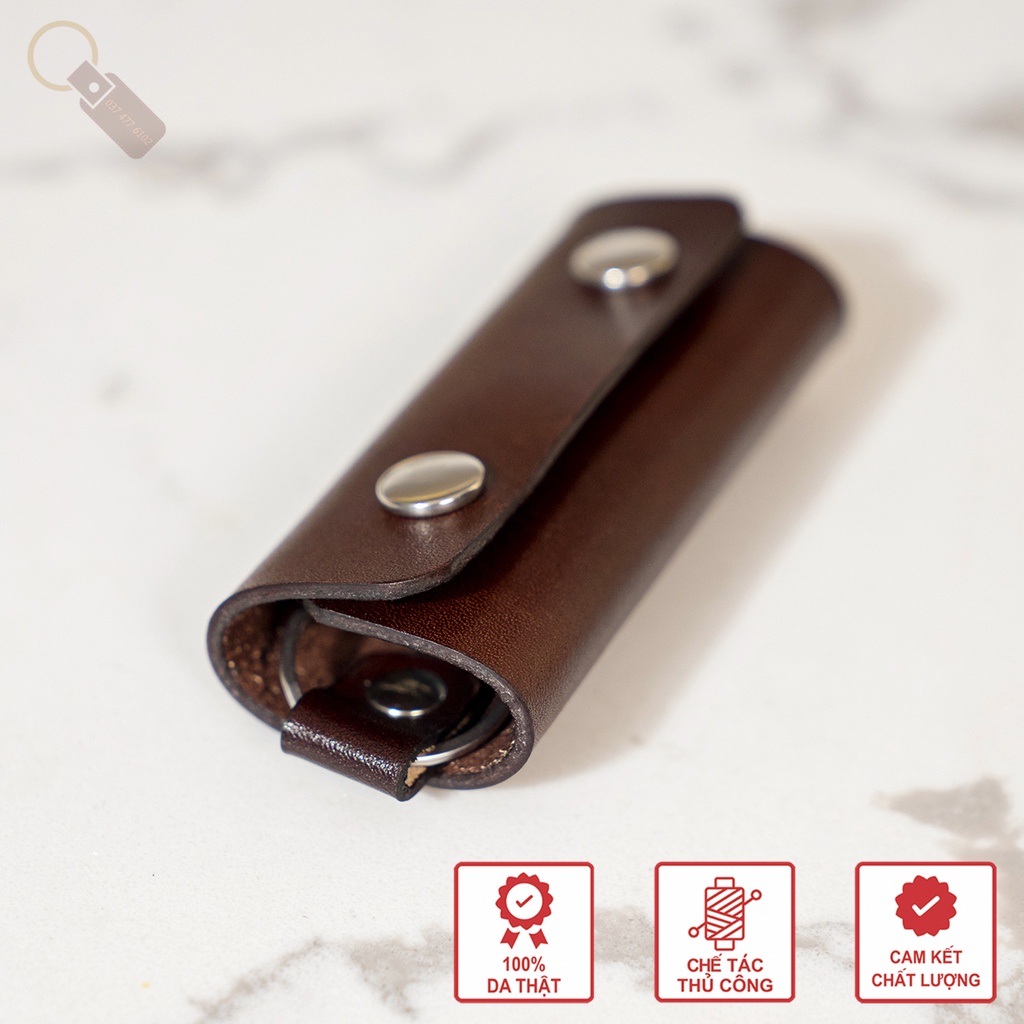 Ví Da Đựng Móc Treo Chìa Khóa Tiện Lợi - Nhỏ Gọn - Độc Đáo - Màu Nâu - Đồ Da Handmade
