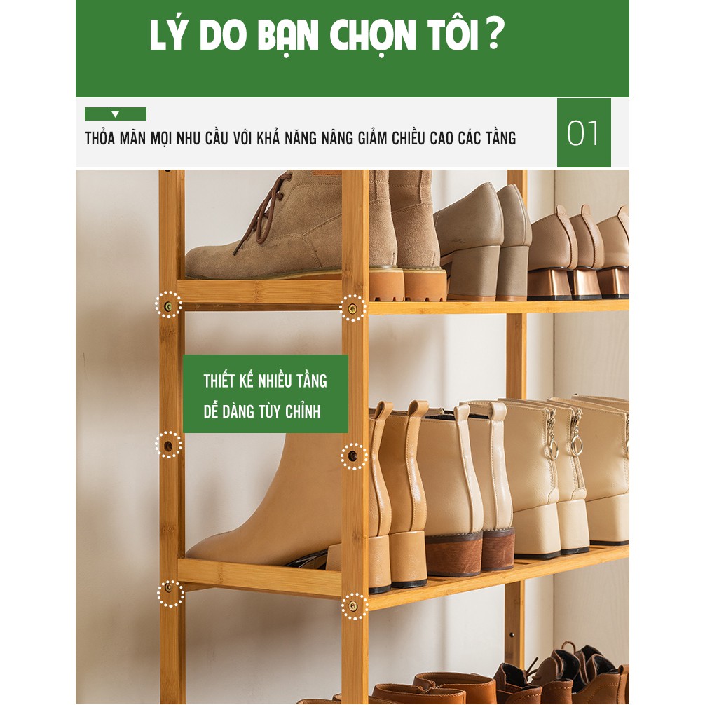 Kệ Để Giày Dép Cao Cấp Phong Cách Bắc Âu, Gỗ Tre Lắp Ráp, Tiết Kiệm Diện Tích