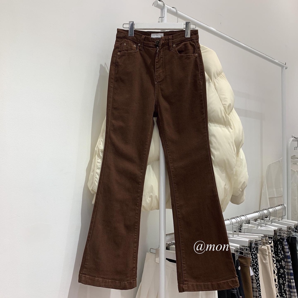 210669 Quần jeans nữ , quần jeans loe vintage 2 màu nâu, đen, quần jeans ulzzang size S,M