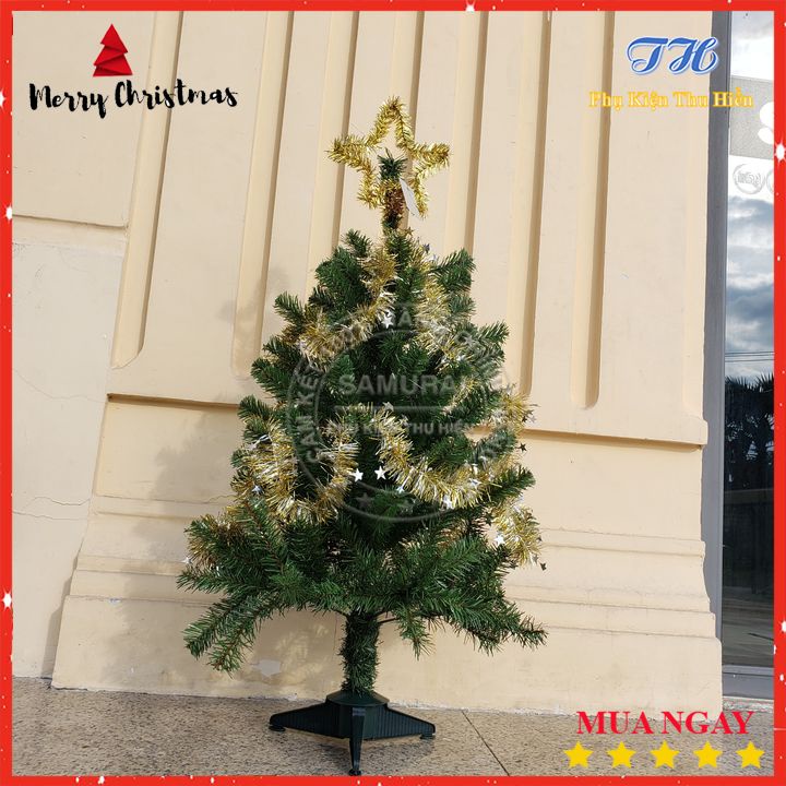 Cây Thông Noel Để Bàn 90cm Kèm Dây Đèn Led, Ngôi Sao Đỉnh Và Dây Kim Tuyến Trang Trí Giáng Sinh