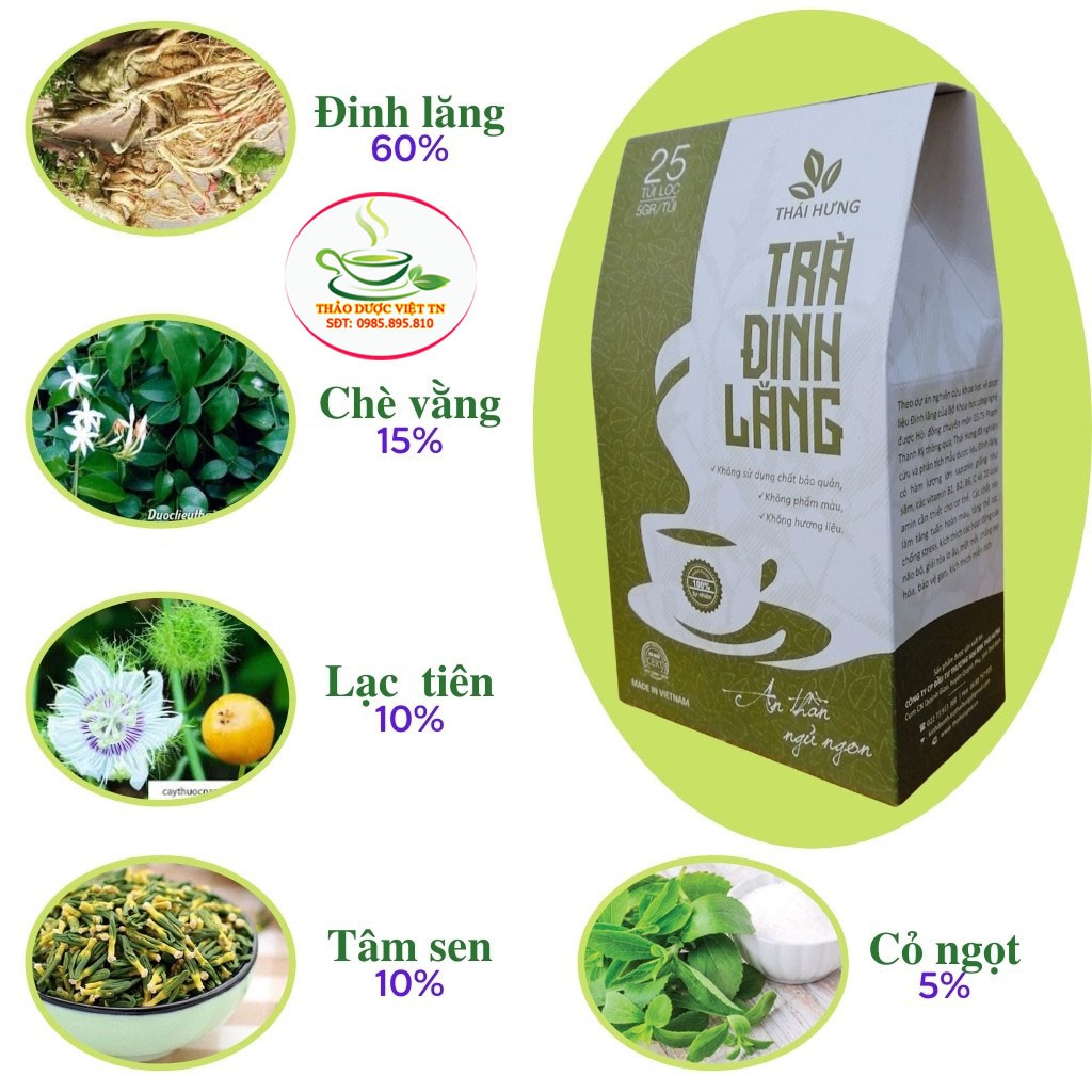 Trà Đinh Lăng Thái Hưng Giúp An Thần Ngủ Ngon Giảm Stress Rối Loạn Tiền Đình 25 Túi Lọc 125g Thảo dược việt TN