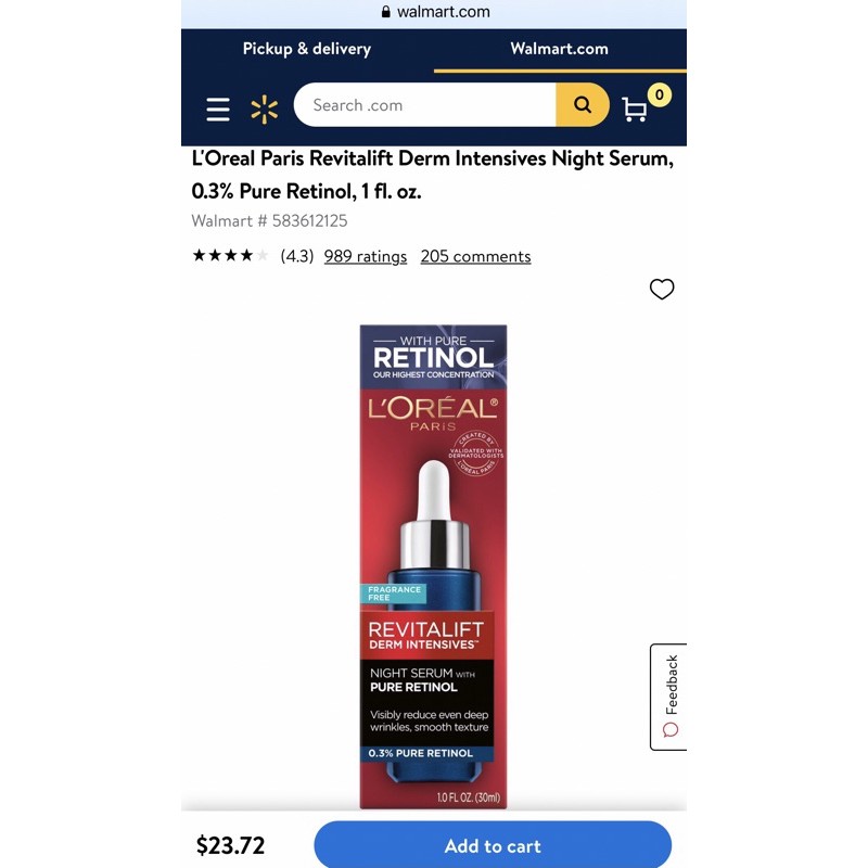 [HotNew]Serum Siêu Cấp Ẩm,Chống Nếp Nhăn Hiệu Quả Loreal Revitalift Derm Intensives Night Serum Pure Retinol