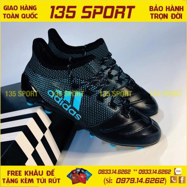 | Bán Chạy T6| Giày Bóng Đá Đinh Cao X17.1 Leather Đen Chấm Bi Xanh FG bán chạy