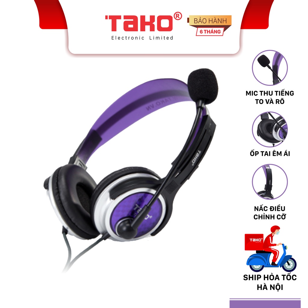 Tai nghe TA-74 chùm tai chơi game có dây, có mic. Chính hãng Tako, BH 6 tháng - Hàng nhập khẩu