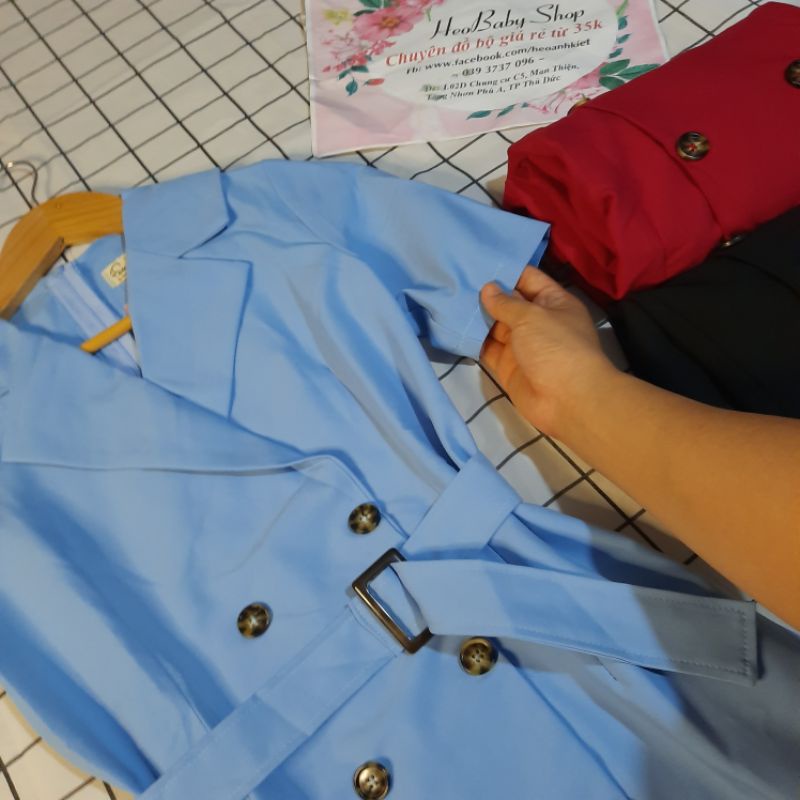 Đầm công sở dáng vest có đai lưng tay ngắn dáng dài phối núc siêu sang, có túi 2 bên eo.