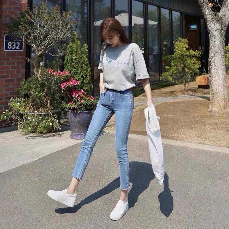 [50kg-90kg] Quần jean dài màu xanh nhạt truyền thống, lưng cao, co dãn mạnh dành cho Bigsize 60kg đến 90kg 4078