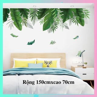 [HÀNG CAO CẤP] Decal dán tường lá xanh nhiệt đới A01, Tranh dán tường lá xanh nhiệt đới, trang trí phòng ngủ,phòng khách