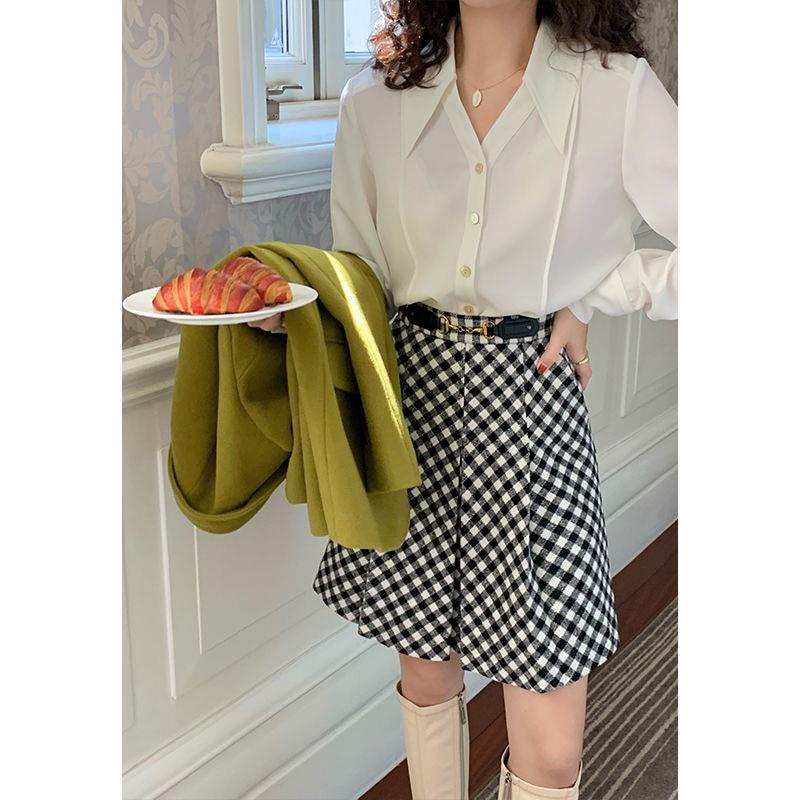 Chân váy len chữ A lưng cao sọc ca rô thời trang Retro xinh xắn cho nữ | BigBuy360 - bigbuy360.vn