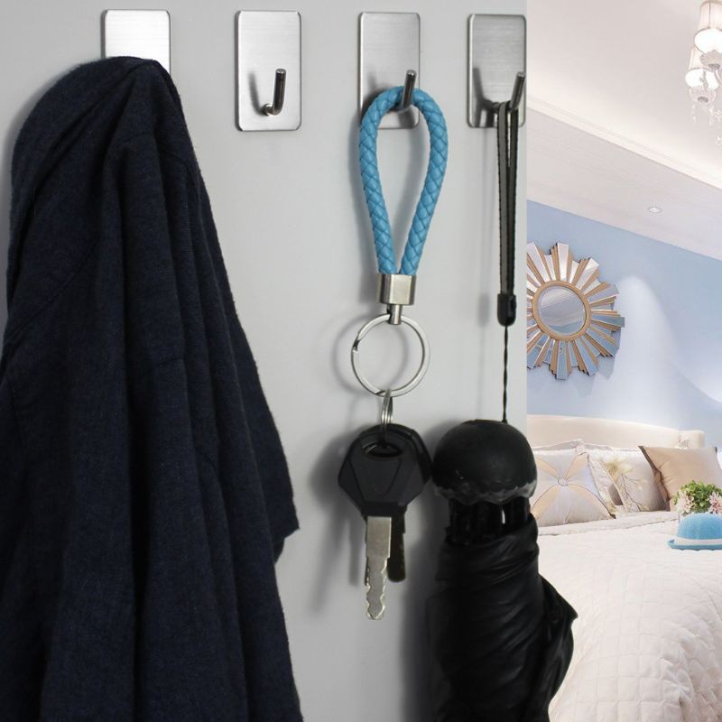 Móc treo đồ dán tường tự dính hình chữ nhật thép không gỉ chống thấm nước dành cho phòng tắm nhà bếp nhà cửa