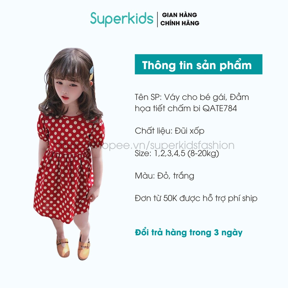 Váy cho bé gái, Đầm họa tiết chấm bi 8-22kg  QATE784