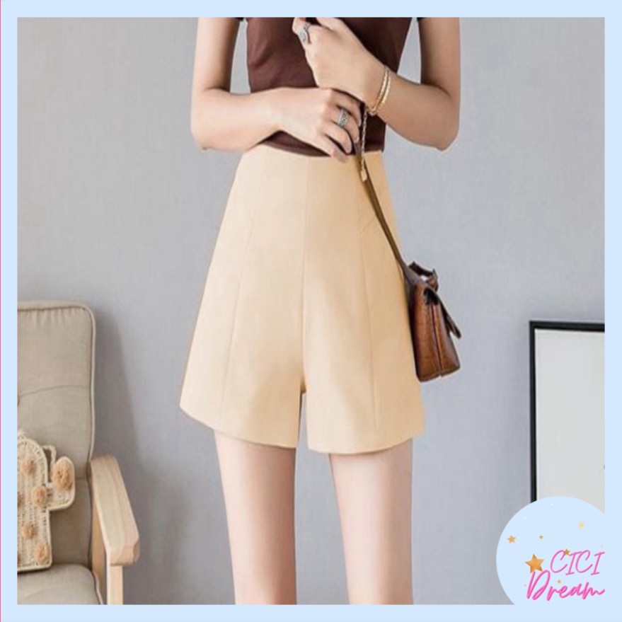 Quần short cạp cao hàng đẹp, quần đùi cạp cao khoá sau 3 màu đen trắng be