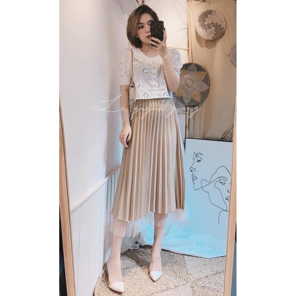 [Quà tặng là chun tóc] Chân váy xếp ly midi phối voan mặc 2 kiểu Lucy Outfit thiết kế phong cách Hàn Quốc cv lưới 2 lớp | BigBuy360 - bigbuy360.vn