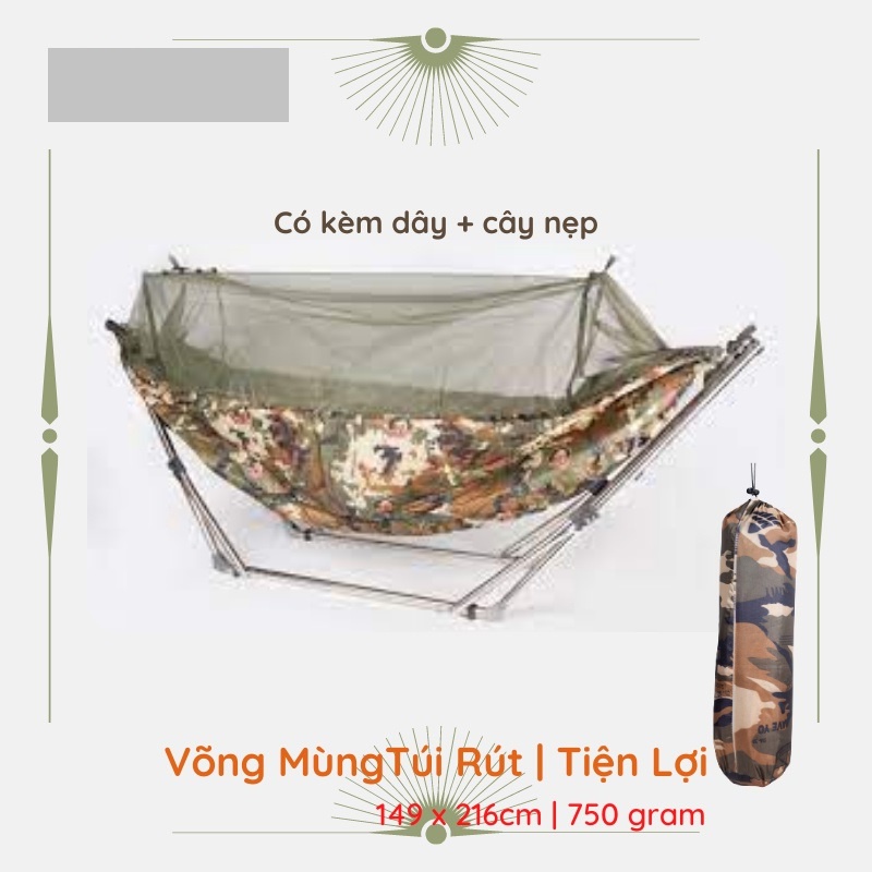 [NHỎ GỌN] Võng MùngTúi Rút | Tiện Lợi | Vải Trơn | Có Kèm Dây + Cây Nẹp | VT MART