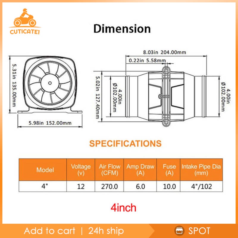 Quạt thông gió điện tử DC 12V 4"270CFM cho tàu thuyền
 | BigBuy360 - bigbuy360.vn