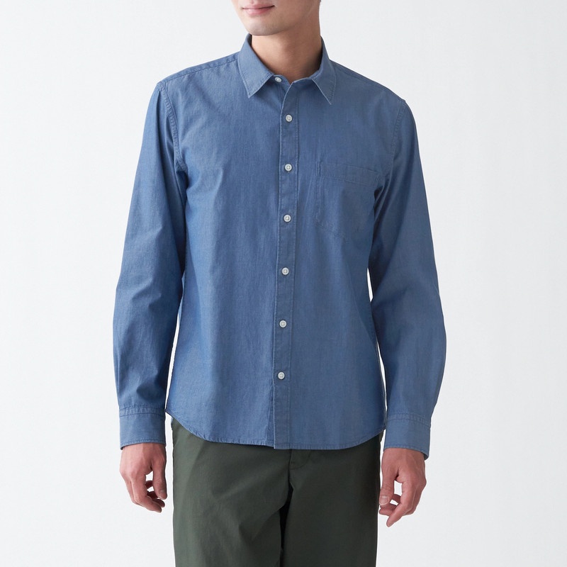 Muji Áo Sơ Mi Vải Chambray Cotton Ấn Độ