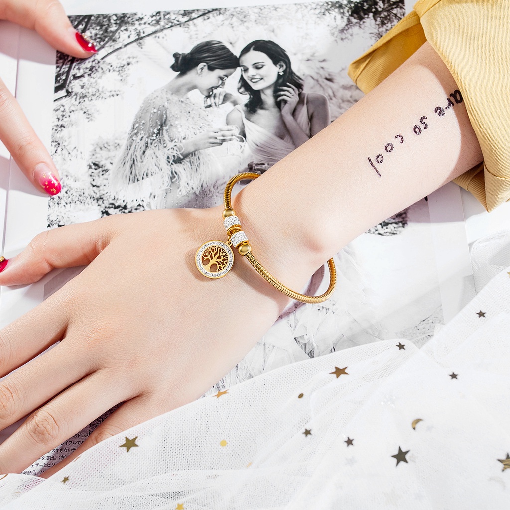 Vòng Tay Thép Không Gỉ Hình Cây Sự Sống Thời Trang