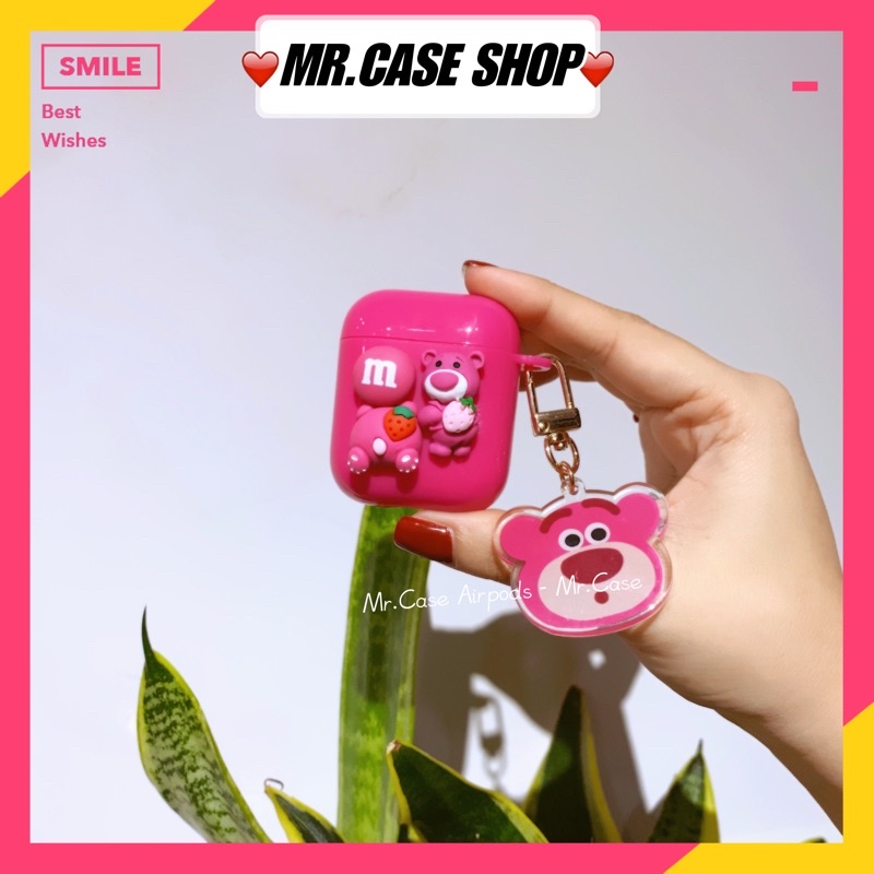 Case Airpods 1/2 /Pro Vỏ Ốp Tai Nghe Hình Gấu Hồng Kèm Móc Khoá Hình- Mr.Case AirPods