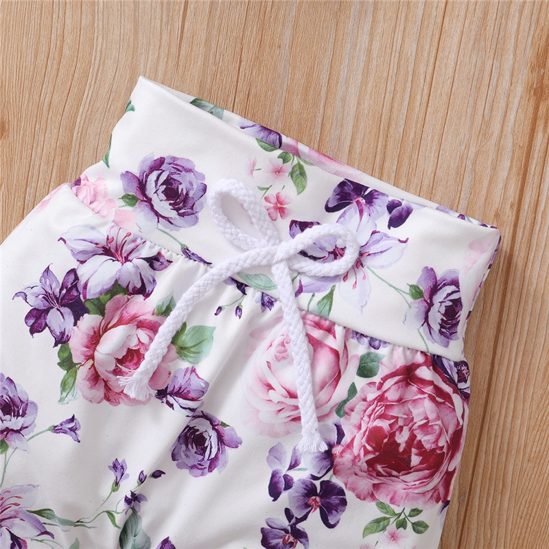 Set trang phục MIKRDOO áo hoodie tay dài quần dài và băng đô nơ cotton họa tiết hoa màu tím xinh xắn dành cho bé gái