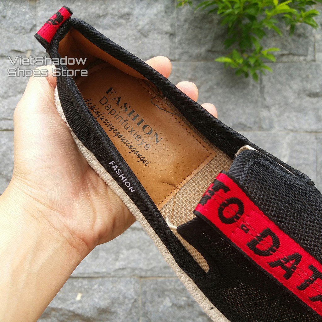 Slip on nam - Giày lười vải nam cao cấp - Vải lưới đen sọc vàng - Mã SP 2912 | BigBuy360 - bigbuy360.vn