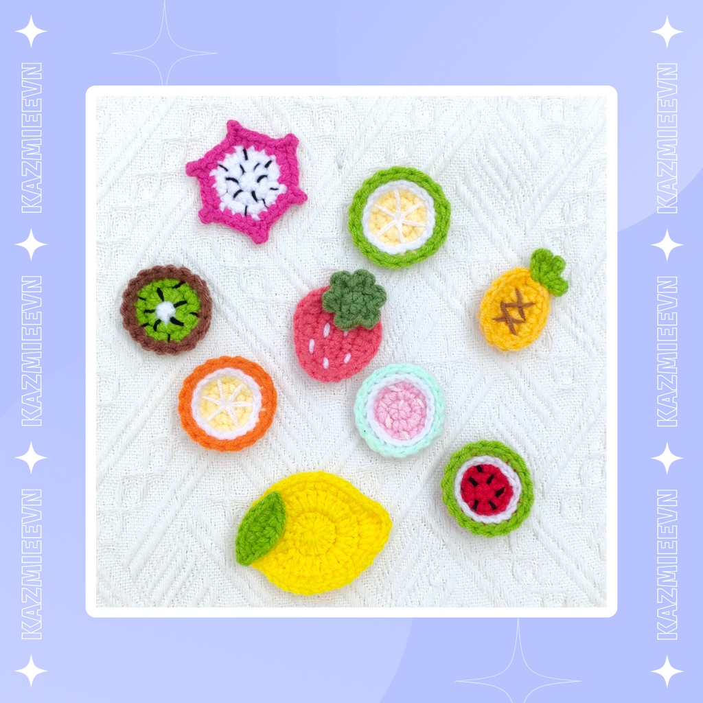 Ghim pin cài áo, balo, túi xách trái cây nhiệt đới, handmade bằng len