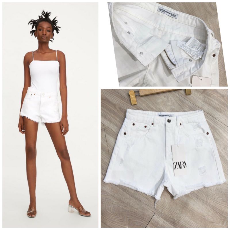 Quần short jean nữ màu trắng cắt lai ZR- hàng xuất xịn
