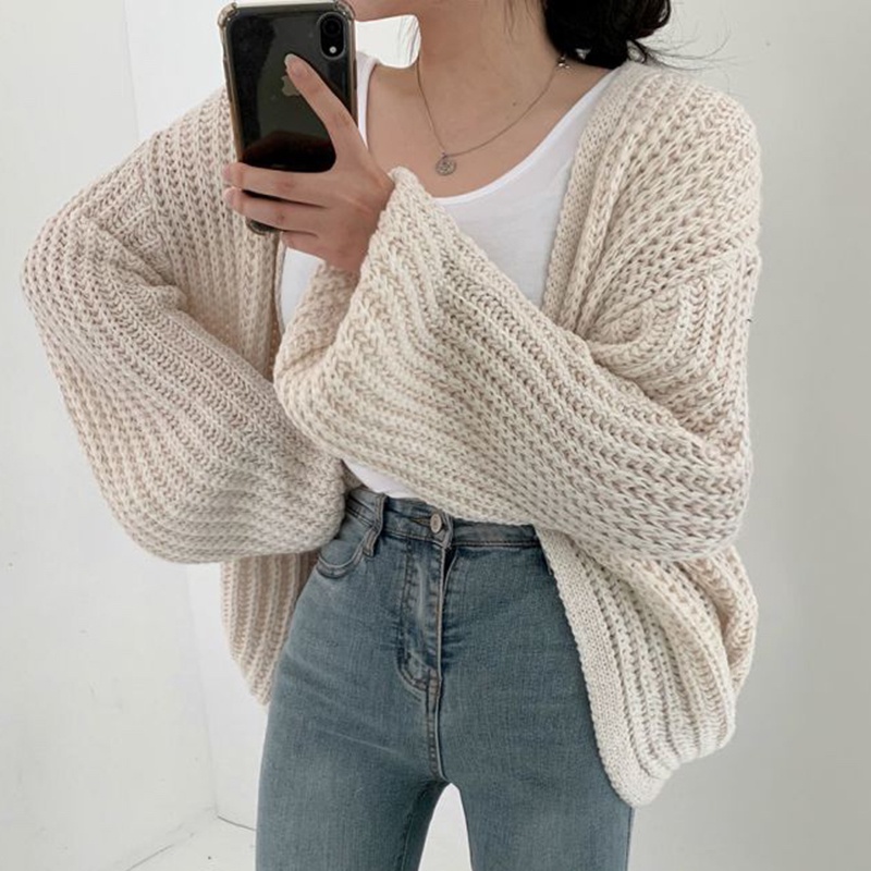 Áo khoác cardigan SUXI dệt kim dáng rộng cổ chữ V màu sắc thanh lịch