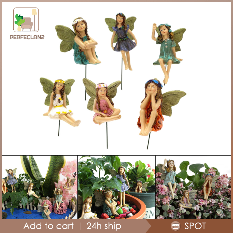 [PERFECLAN2]6 Miniature Pixie Flower Fairy Figurine Dollhouse Beautiful Garden Decor Toy