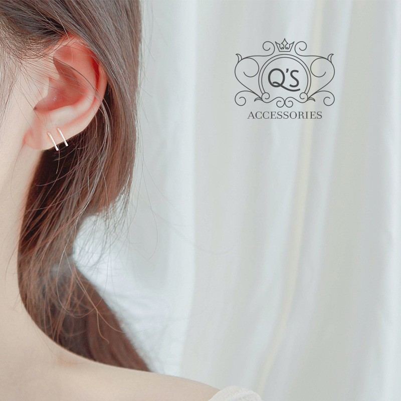 Bông tai bạc 925 giữ lỗ nam nữ hai đầu bi khuyên tròn unisex S925 BASIC QA SILVER Earrings EA190702