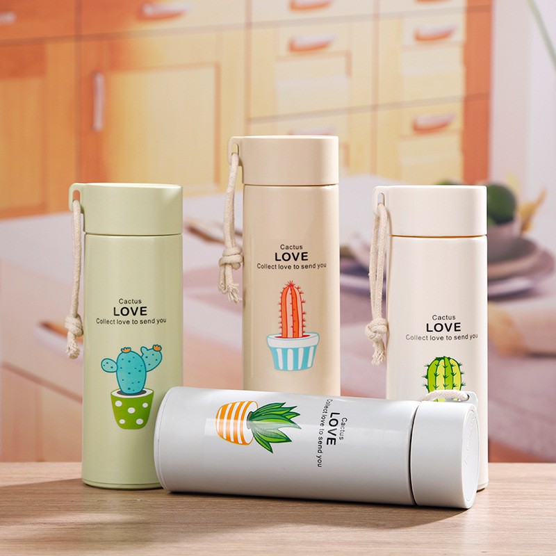 [Giao Hoả Tốc] Bình Nước Giữ Nhiệt  Cute Lõi Thuỷ Tinh 400ml, Hình Xương Rồng Dễ Thương