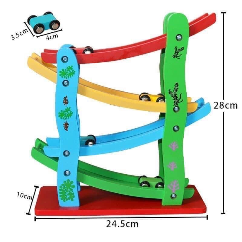 Đồ chơi Cầu trượt 4 tầng bằng gỗ kèm 4 xe ô  tô