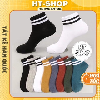 Tất kẻ phong cách hàn quốc, tất cổ ngắn nữ kẻ hàn