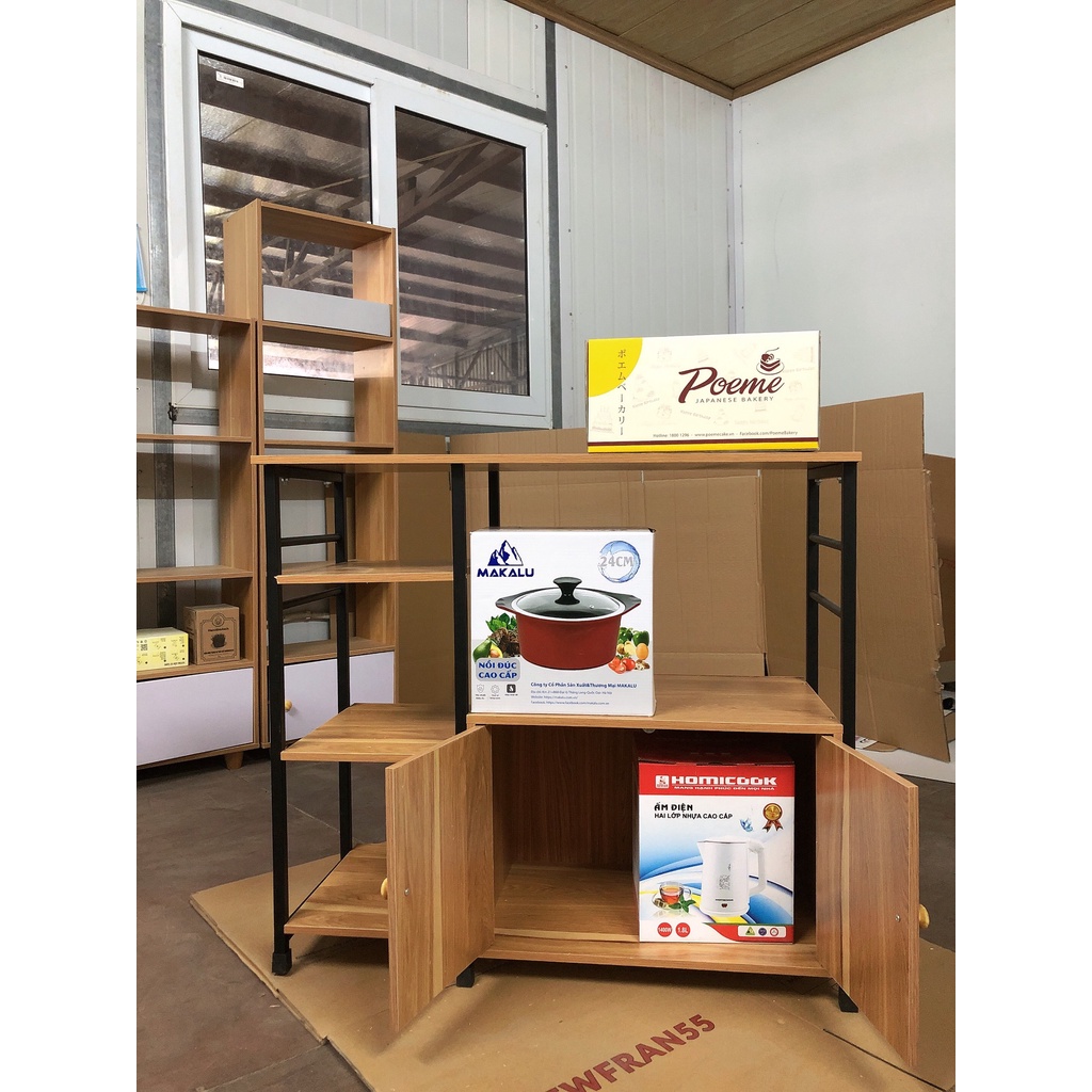 Kệ Bếp 4 tầng khung sắt hiện đại, kệ bếp đa năng sang trọng, phong cách Châu Âu chất gỗ MDF dày 12mm