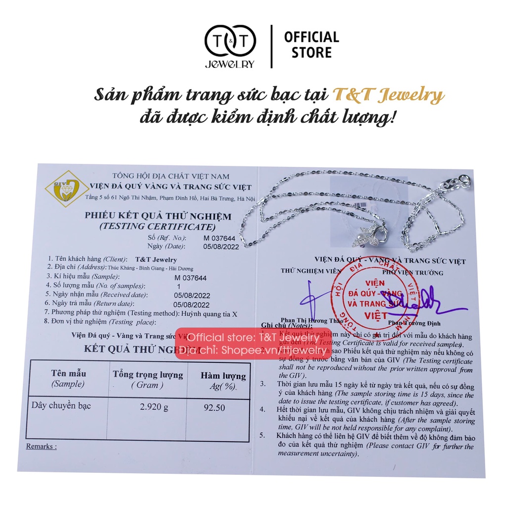 Dây chuyền nữ Cánh Hoa Ngọc Trai nhân tạo Bạc Ý s925T&amp;T Jewelry cao cấp DC012