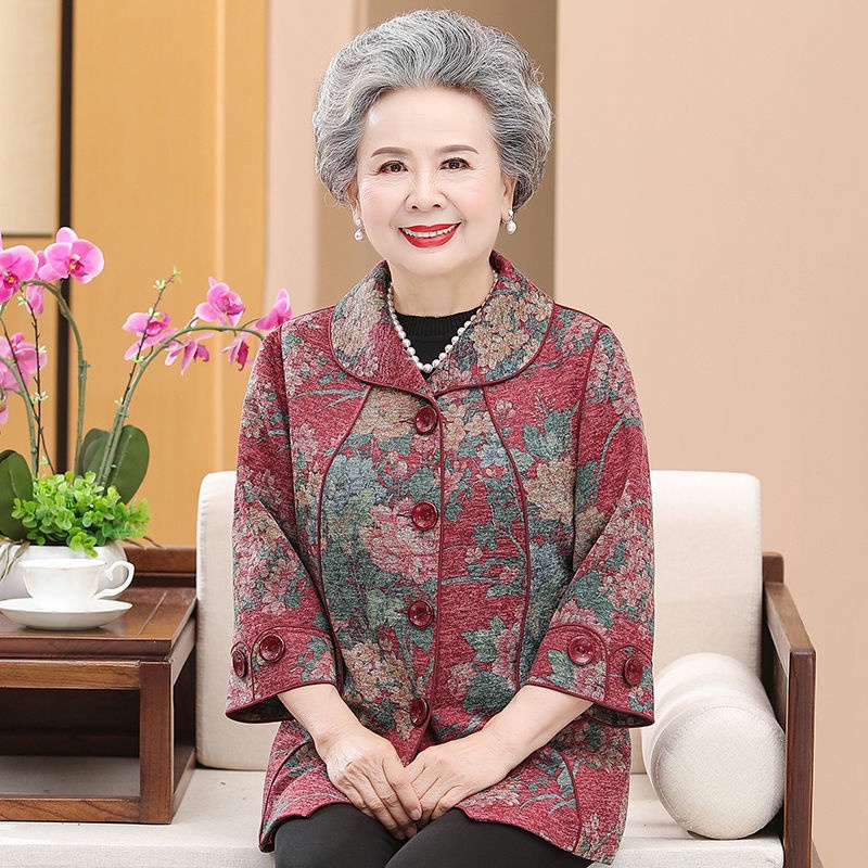 Áo khoác len trung niên và người già, trang phục bà, trang phục bà, áo khoác len xuân thu