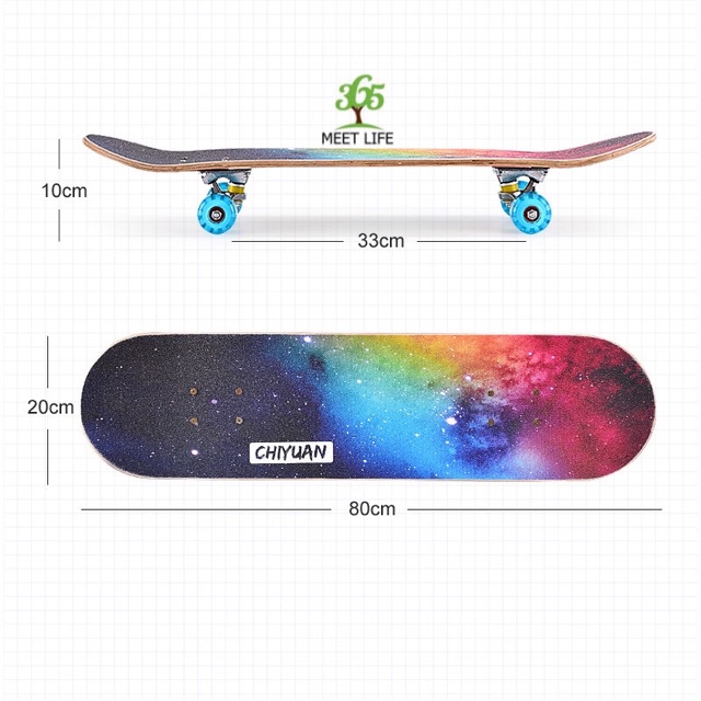 Ván trượt thể thao Ván trượt skateboard cao cấp gỗ phong ép 7 lớp mặt nhám có đèn led phát sáng