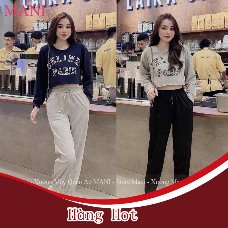 Quần jogger nữ dài có dây rút vải nỉ da cá thun trơn form ống rộng boom unisex bo gấu đen xám mặc ở nhà