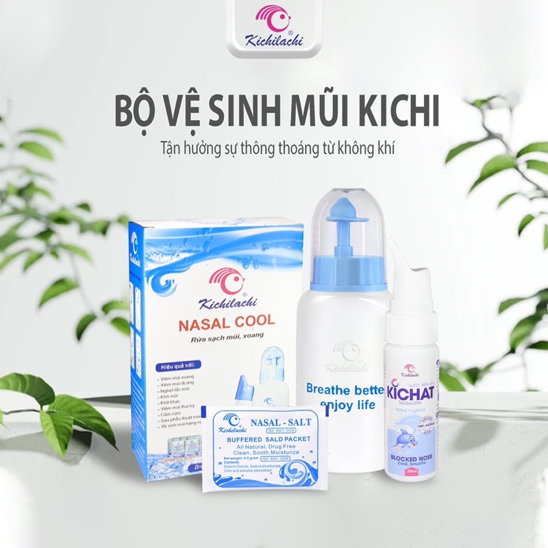 Bình Rửa Mũi Nasal Cool Kichilachi 250ml Vệ Sinh Mũi Cho Bé Tặng Kèm Bình Xịt Kichat 70ml