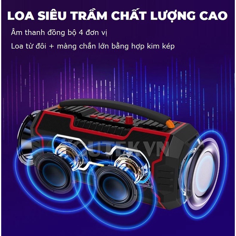 Loa Bluetooth Karaoke Xách Tay Gutek HT-M10 Bass Siêu Trầm Tặng Kèm 1 Mic Hát Có Dây Cắm Trực Tiếp