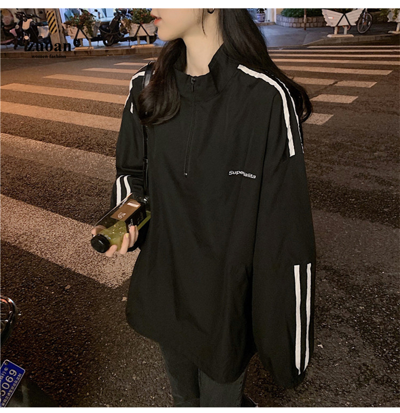 Áo Hoodie Tay Dài Kẻ Sọc Dáng Rộng Phong Cách Thời Trang Hàn Quốc