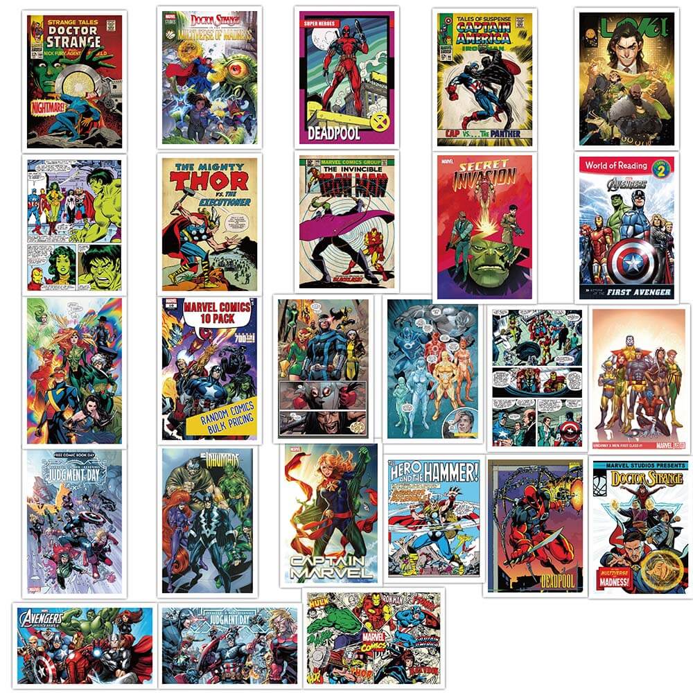 Bộ 50 Miếng Dán Trang Trí Laptop/Va Li/Mũ Bảo Hiểm Chống Thấm Nước Hình Siêu Anh Hùng Marvel