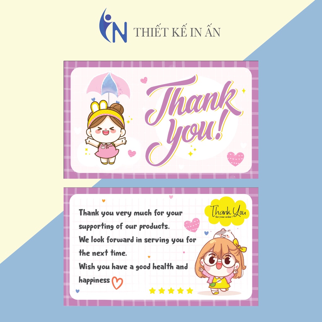 Hộp 100 card cám ơn, card Thank you họa tiết cute (12 mẫu) dành riêng cho shop bán hàng online