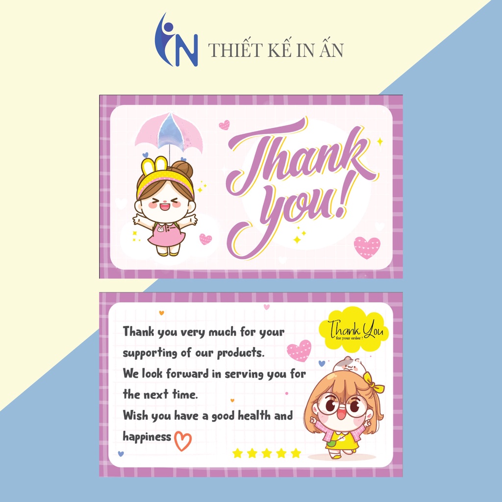 Combo 100 cái  thankyoucard, thiệp cảm ơn, Thẻ cám ơn có sẵn, Giấy bìa cứng cán màng size 9x5.5cm