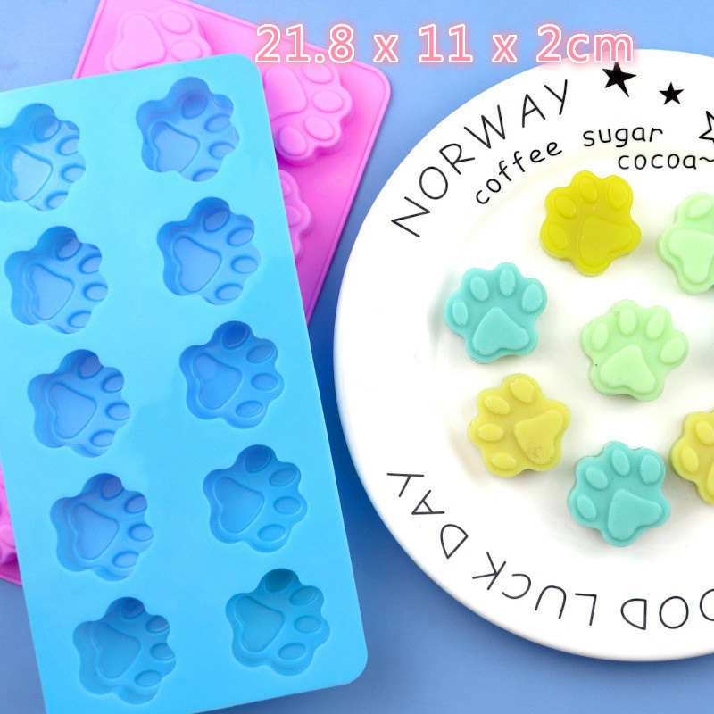 Bộ 10 Khuôn Silicone Làm Sô Cô La 2 Màu Hình Dấu Chân Mèo Hoạt Hình