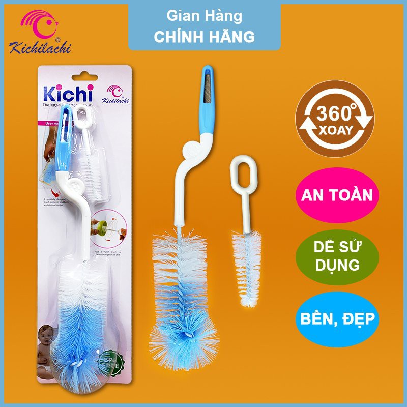 Cọ Rửa Bình Sữa Kichilachi Cao Cấp, Chất Liệu Mút Và Cước Với Tay Cầm 360 Độ Dùng Cho Mọi Loại Bình Sữa