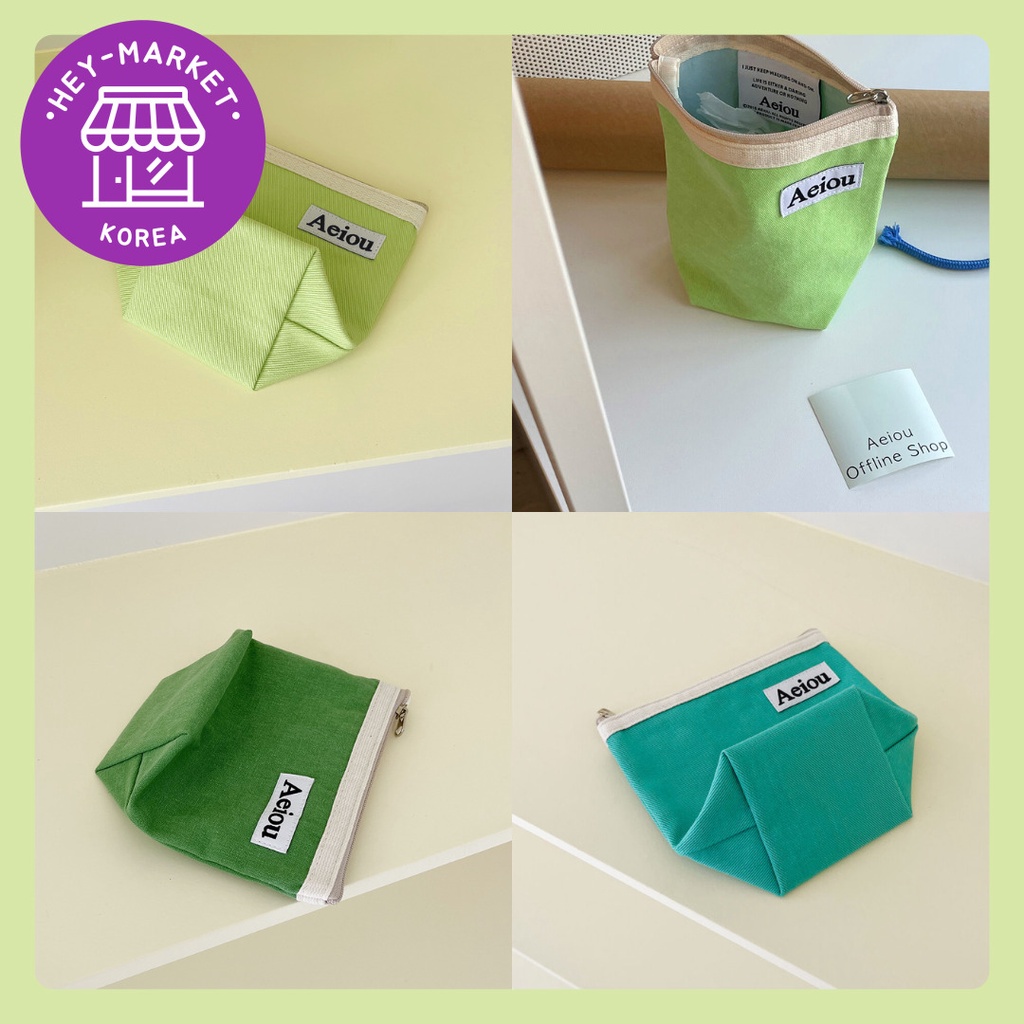 [Aeiou] ☘️Túi Cơ Bản Aeiou (Cỡ M)☘️ Túi Đựng Mỹ Phẩm / Đồ Trang Điểm Đa Năng / Xanh Lá / Khủng Long 