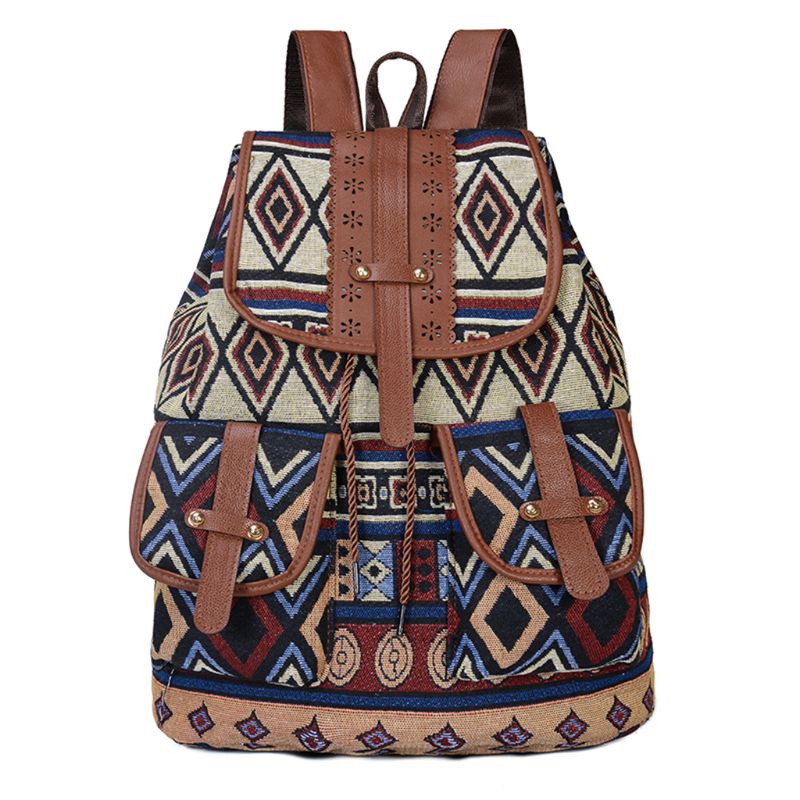 Ba Lô Canvas Họa Tiết Thổ Cẩm Vintage Cho Nữ
