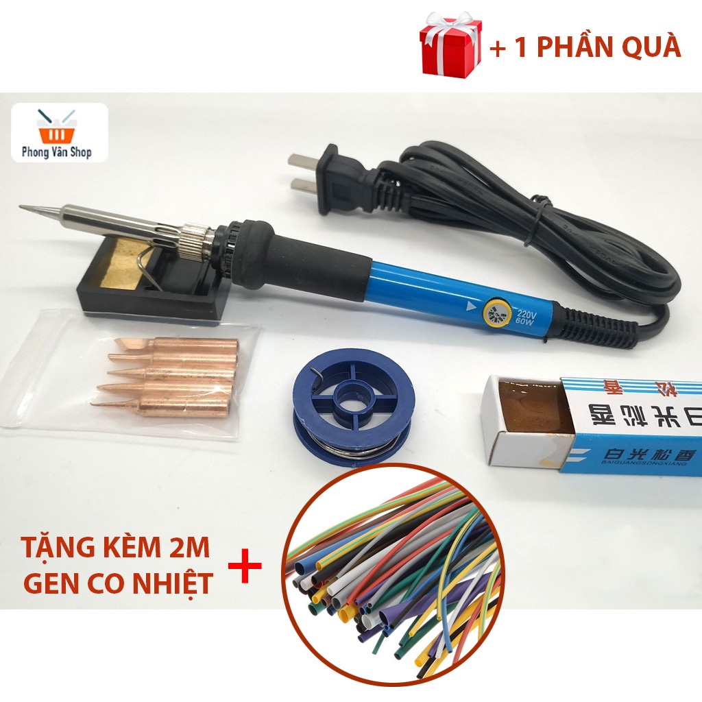 Combo mỏ hàn 936 + 5 mũi hàn + thiếc + nhựa thông + giá đỡ + bọt biển