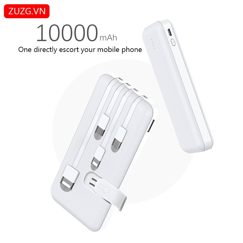 Sạc dự phòng 10000mAh 4IN1 ZUZG J03 / Pin dự phòng có 3 đầu dây sạc Lightning, Type C, Andiroi, BH 12 Tháng- PHONG STORE