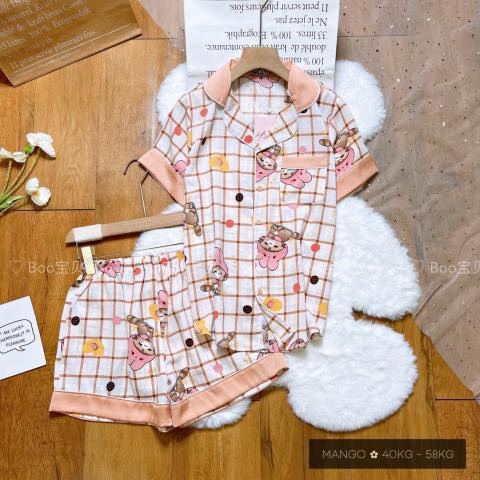 ĐỒ BỘ LỤA MANGO BOO BOO MẪU CARO HOẠT HÌNH DỄ THƯƠNG