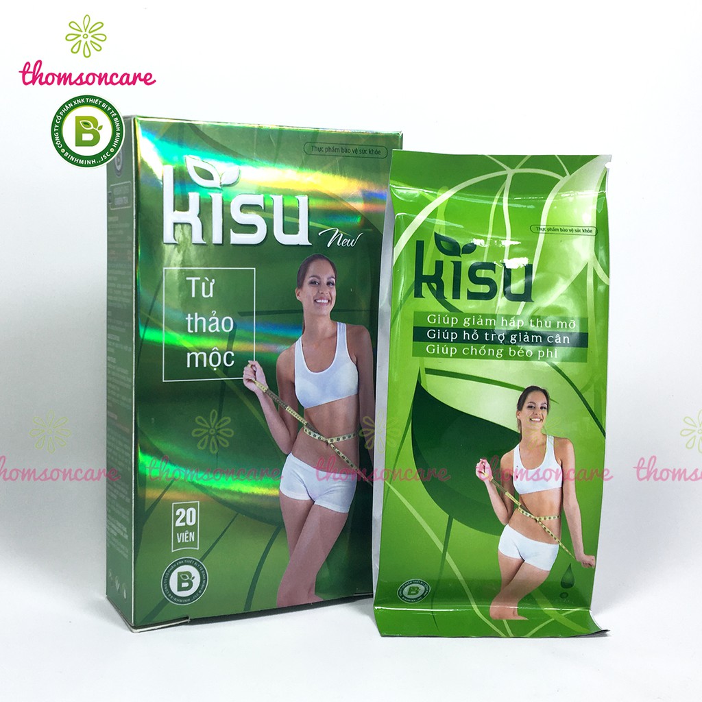 Kisu - Hỗ trợ giảm cân từ thảo dược - hộp 20 viên giảm béo, mỡ máu từ trà xanh, lá sen và dược liệu